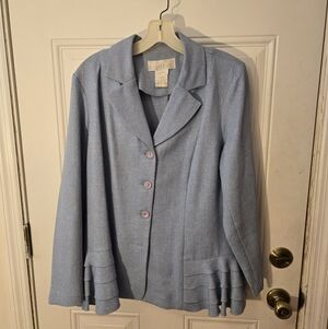Allison Woods Two Piece Church Suit Baby Blue Blazer Skirt SZ 14W Purple Buttons